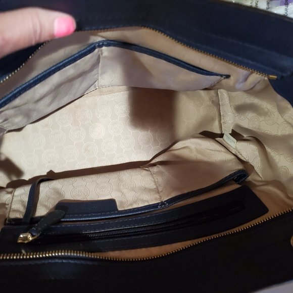 Michael Kors Navy Blue Leather Tote Bag Purse - Picture 11 of 12